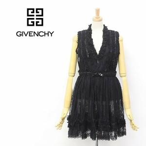 ◆GIVENCHY/ジバンシィ 総レース ジップデザイン フレア ノースリープ ワンピース ブラック 36