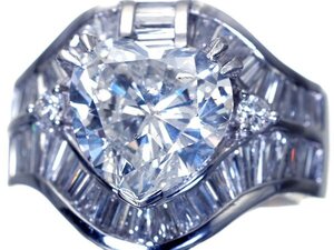 1円～【ジュエリー極】極上品！超大粒極上天然１粒ハートダイヤモンド3.800ct＆脇ダイヤ2.01ct 超高級Pt900リングk9312sitkiix【送料無料】