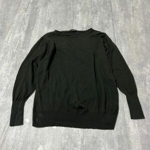 【100円スタート】エクストラファインメリノボクシーボートネックセーター ニット ユニクロ UNIQLO M カーキ ウール レディース