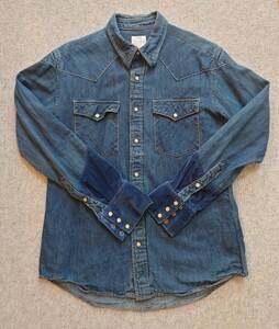 visvim　13AW SS FOUR CORNERS SHIRT コットン × リネン ウエスタン デニム シャツ 長袖 ベロア スイッチング インディゴ 0113205007004 