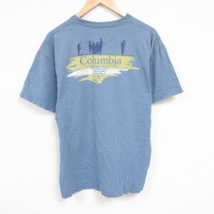 【30%OFF】XL/古着 コロンビア Columbia 半袖 ブランド Tシャツ メンズ ビッグロゴ クルーネック 薄紺 ネイビー 24jul08 中古 3OF