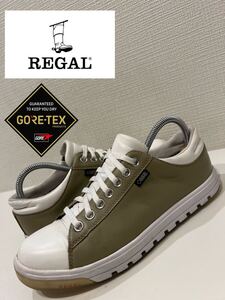 ★ゴアテックス★本革★REGAL★リーガル★GORE-TEX SURROUND★56VR★牛革★レザー★ローカットスニーカー★カーキ×ホワイト★24.5cm★