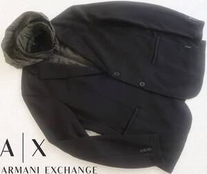 新品★アルマーニ★ブラック ニットジャケット★2WAY★ソフトテーラード ブレザー★フード付 アウター 黒 XL★ARMANI★693