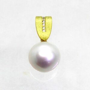 ◎中古美品◎１８金　真珠　15.4mm　ダイヤ　0.09ct　ペンダント