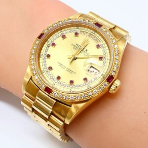 1円〜!!美品!!★K14 天然ダイヤモンド&天然ルビー 腕時計★N 約139.9g diamond watch ruby デイト デイデイト FI1/FI1M55