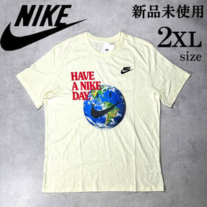 1円〜 新品 2XLsize ナイキ 半袖 クルー Tシャツ HAVE A NIKE DAY 人気ロゴ 夏 刺繍 プリント スマイリースウッシュ コットン イエロー 黒