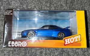 スカイライン GT-R R34 V-spec II 1/43 エブロ HOT！ M.BLUE NISSAN skyline ミニカー