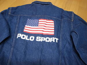 【送料無料 即決】POLO SPORT FLAG LOGO DENIM JACKET復刻ポロスポーツ Gジャン デニムジャケットUSAアメリカ星条旗 S新品 LIMITED EDITION