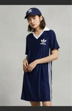 adidasスリーピンストライプワンピース アディダスオリジナルスLサイズ紺