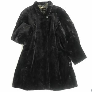 極美品▼BIEN FORET MINK シェアードミンク 裏地ペイズリー柄 本毛皮セミロングコート ダークブラウン(ブラックに近い) F 艶やか・柔らか◎