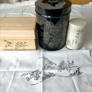 鳥獣戯画非売品４点セット★京都柳櫻園限定桐茶箱茶缶茶筒　クロス