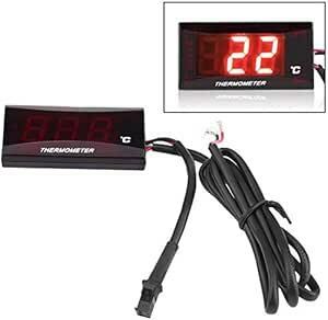 汎用 水温計 自動車 オートバイ デジタル温度計 装置 水温ゲージ 温度メーター 赤いLEDライト(ブラック