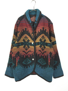 レディース 古着 90s USA製 WoolRich ネイティヴ チマヨ ショールカラー ウール ブランケット ジャケット L 古着