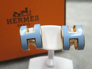 ☆HERMES エルメス ポップアッシュミニ Hロゴ ゴールド×水色 ピアス メタル ゴールドメッキ ポップH アクセサリー レディース 中古☆