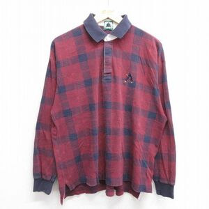 XL/古着 IZOD 長袖 ブランド ラガー シャツ メンズ ワンポイントロゴ コットン エンジ他 23dec06 中古 トップス