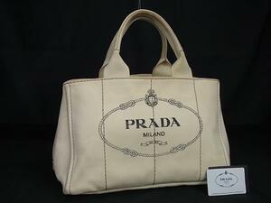 1円 PRADA プラダ カナパ キャンバス トートバッグ ハンドバッグ レディース アイボリー系 BJ5696