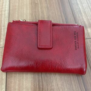 【D】財布 二つ折り財布 レッド 赤 美品