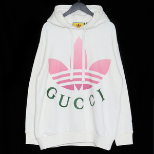 未使用 GUCCI × ADIDAS コットンフード付きスウェットシャツ Sサイズ ホワイト 717427 XJE2C グッチ アディダス パーカー フーディー