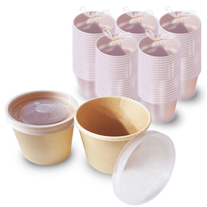 紙製スープ容器 350ml 蓋付き 20個、50個、100個、300個/極厚クラフト紙高品質 フタ付きスープ持ち帰り容器