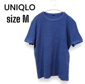 【ユニクロ】ワッフルクルーネックT半袖/ブルー/サイズM/カットソー/Tシャツ/UNIQLO