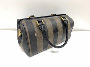 Fendi フェンディ ボストンバック ペカン ハンドバック FFロゴ 鞄 ストライプ ゴールド金具 ユニセックス ガマ口 美品