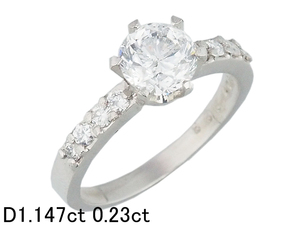 音羽屋■ E/I-1 ダイヤモンド/1.147ct サイドダイヤ/0.23ct Pt900 プラチナ リング 12号 ソーティング付き 仕上済【中古】