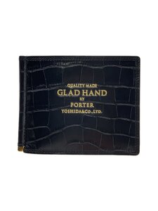 GLAD HAND◆2つ折り財布/MONEY CLIP/クロコ/型押し/レザー/BLK/メンズ