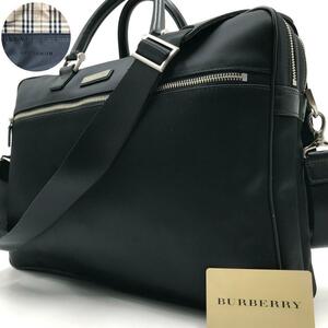 未使用級/A4収納可能●バーバリー BURBERRY メンズ ビジネスバッグ ノバチェック ブリーフケース ハンド ショルダー レザー 黒 書類鞄