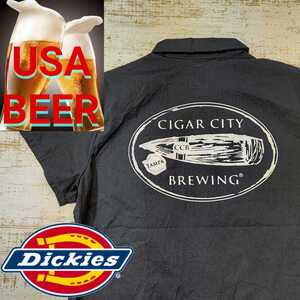 A334 Dickies ワーク シャツ レディース L サイズ ビール 工場 ルート 地 クラフト ビア 醸造所 スタッフ 激 レア アメリカ プリント 古着