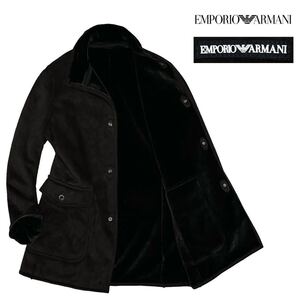 贅の極み! 極美品 極暖! EMPORIO ARMANI エンポリオ アルマーニ エコムートンボア 総裏 フェイクムートンコート 50/L~XL相当 茶 ジャケット