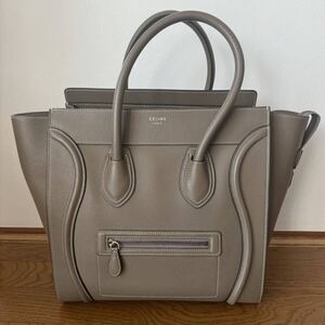 【中古】セリーヌ CELINE ラゲージ ミニショッパー ハンドバッグ 本革 グレージュ