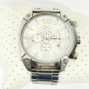 DIESEL 腕時計 ビッグフェイス DZ-4203 シルバー文字盤 クロノグラフ QZ クォーツ デイト メンズ腕時計 不動品 現状品 元箱 コマ
