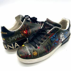 入手困難◎ ドルチェ&ガッバーナ DOLCE&GABBANA スニーカー ポルトフィーノ グラフィティプリント 26.5cm相当 オリーブグリーン 希少◎