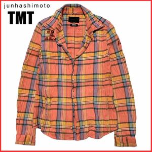 希少 junhashimoto TMT ジュンハシモト HOOK CHECK SHIRT ロゴ 刺繍 シワ 皺 加工 チェック フック ホック シャツ ジャケット 3 レーヨン