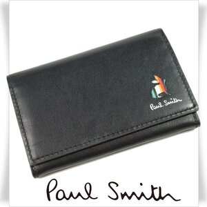 新品1円～★ポールスミス Paul Smith 牛革レザー名刺入れ カードケース 黒 ブラック マーケトリーストライプラビット 本物 ◆4945◆