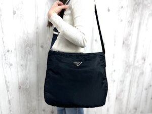 極美品 PRADA プラダ テスート ショルダーバッグ バッグ ナイロン×レザー 紺 A4収納可 79768Y