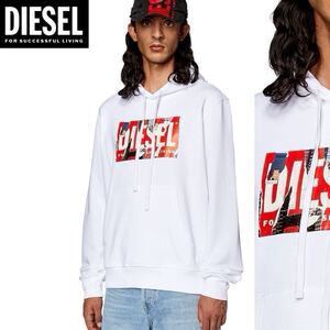 新品 未使用 タグ付き ★定価31,900円 DIESEL ディーゼル メンズ L ロゴ プリント パーカー スウェット フーディー ホワイト 白 34