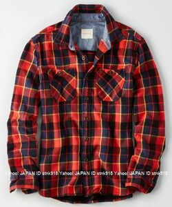 〓残りわずかです!! アメリカンイーグル/US XL/AE Plaid Twill 厚手シャツ/Orange