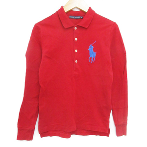 ラルフローレン RALPH LAUREN ポロシャツ 長袖 ポロカラー ビッグポニー 刺繍 M 赤 青 レッド ブルー /FF39 レディース