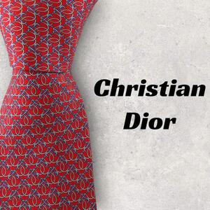 【5776】良品！Christian Dior　ネクタイ　レッド系