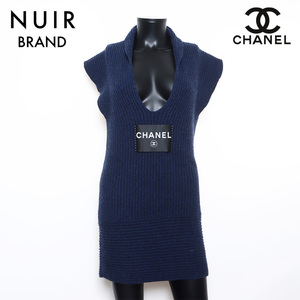 シャネル CHANEL ワンピース 08C カシミア タートルネック 2008s ロゴ パッチワーク Size:36 ネイビー