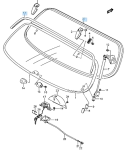 【スズキ純正新品】SUZUKI 未使用品 ★超希少品★ ツイン リアガラス アッパーモール ウェザーストリップセット EC22S バックドア モール