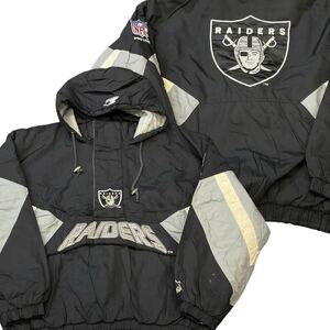 90s STARTER NFL RAIDERS 中綿 ジャケット アノラックパーカー XL ブラック ナイロン アメフト ゲームジャケット レイダース PROLINE