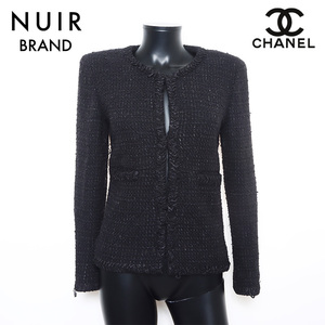 シャネル CHANEL ジャケット Size:40 ツイード ノーカラー ショート P39053 ココマークボタン ブラック