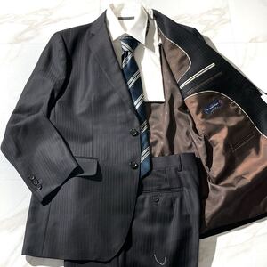 定価約10万!!未使用品/L相当◆Ermenegildo Zegna エルメネジルドゼニア ビジネススーツ セットアップ トラベラー ストライプ メンズ 黒