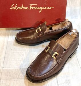 Salvatore Ferragamo フェラガモ◆24.5cm 7 EE◆ガンチーニ モカシン ローファー 革靴 シボ革 靴 ビジネスシューズ ドレスシューズ ITALY製