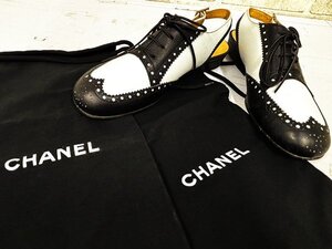 CHANEL シャネル●サンダル ウイングチップ コンビ スリング/ブラック×ホワイト/22.5-23.0cm/訳有/AY