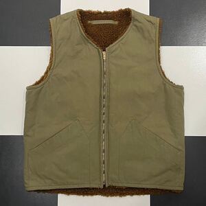 【753】 nigel cabourn ボア リバーシブル ミリタリー デッキ ベスト 46 カーキ オリーブ ナイジェルケーボン military vest deck 撥水加工