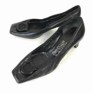 イタリア製★フェラガモ/salvatore ferragamo★本革/パンプス/スクエアトゥ【5D/22.0-22.5/黒/BLACK】dress shoes◆Q-58