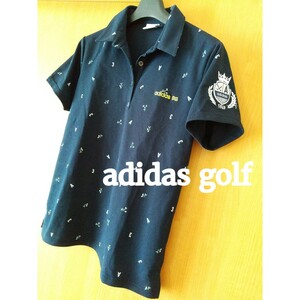 即決♪adidas golf★ゴルフ柄かわいいネイビーポロシャツアディダスゴルフ